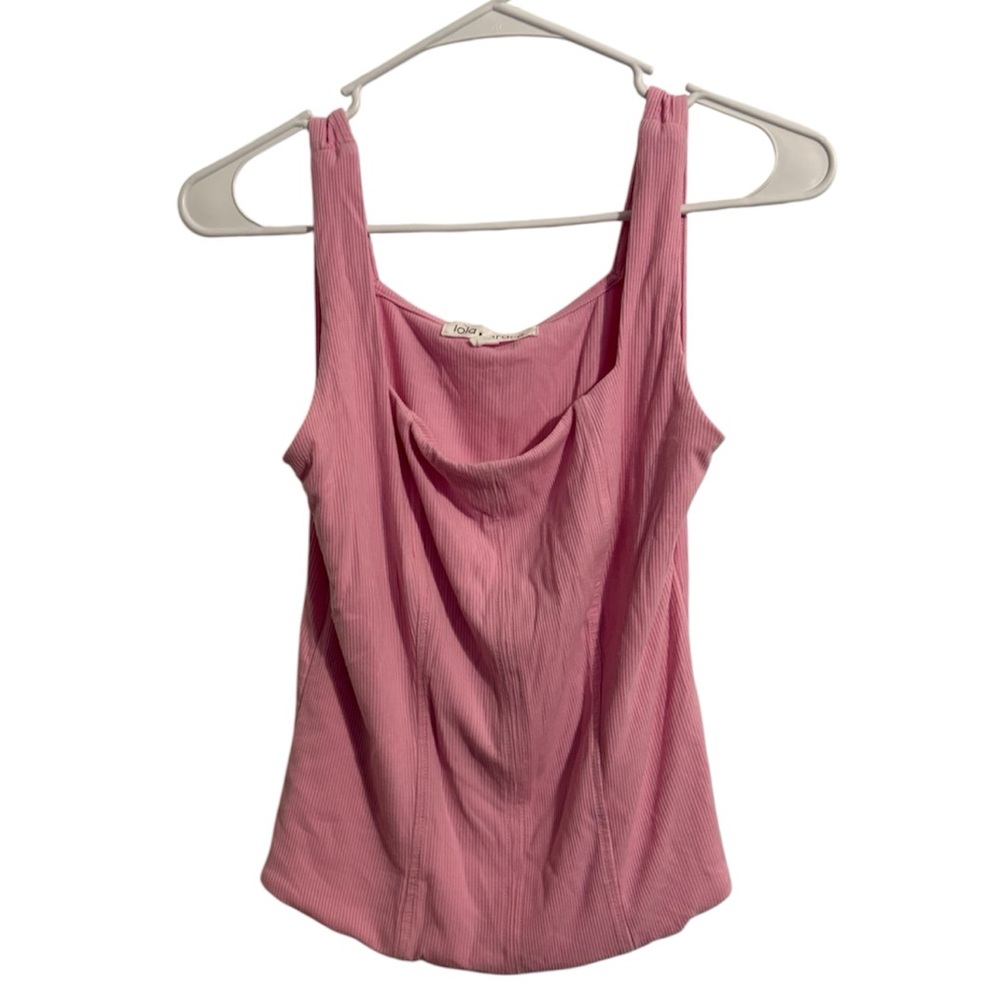 Lola + Grace Pink Sleeveless Faux Corset Like Square Neck Top Blouse